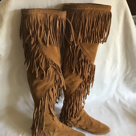 Sam Edelman “Uri” Suede Over-the-Knee Fringe Boots - Picture 2 of 8